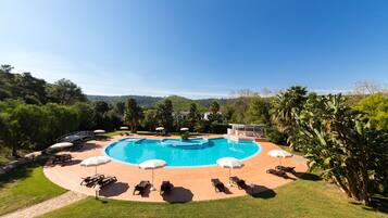 Indoor pool, open 10:00 AM to 7:00 PM, pool umbrellas, sun loungers