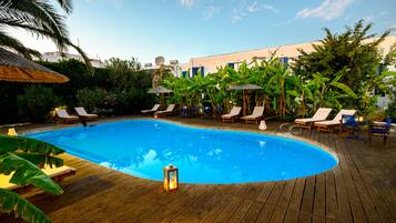 Outdoor pool, open 8:30 AM to 8:30 PM, sun loungers