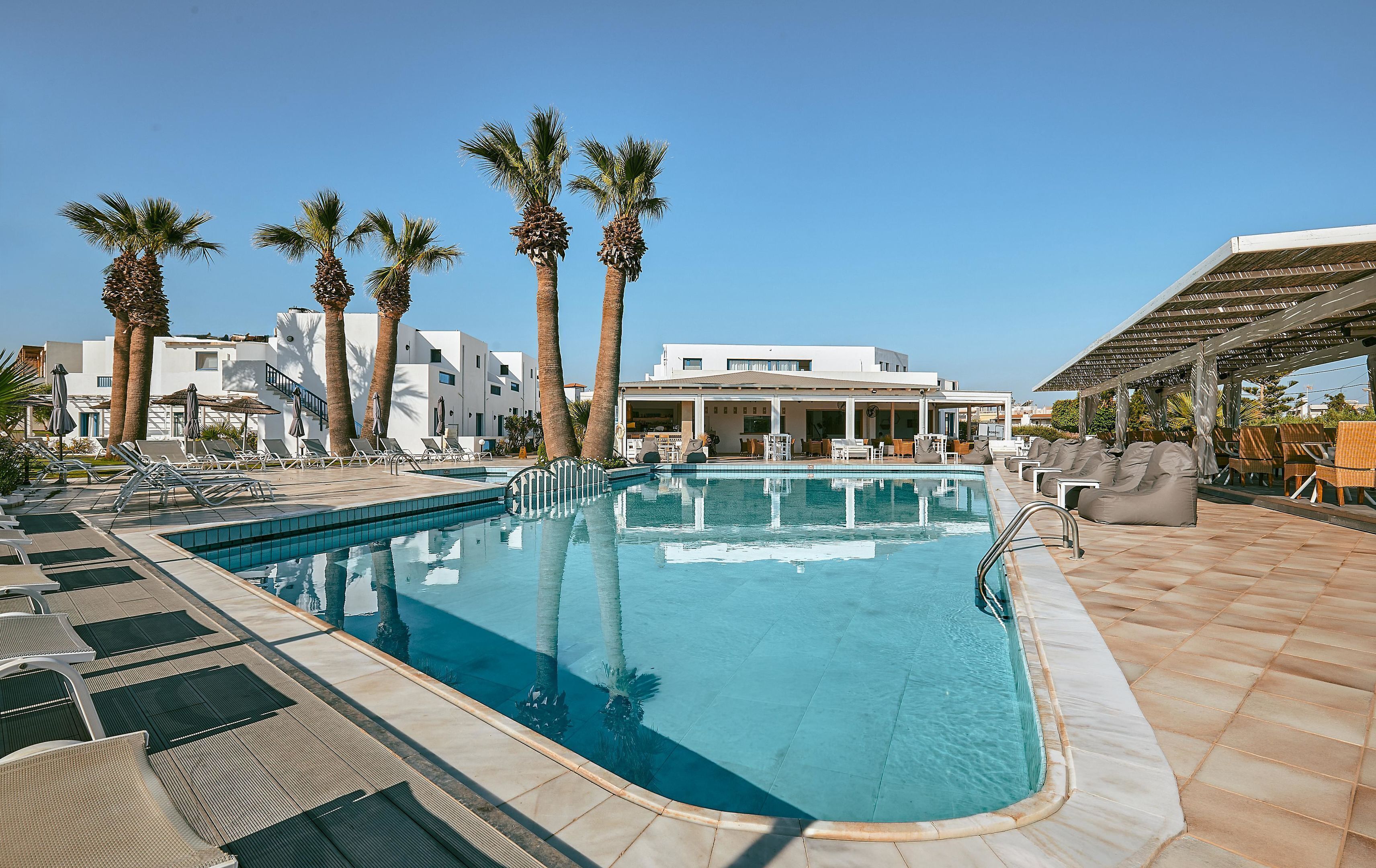 Outdoor pool, pool umbrellas, pool loungers