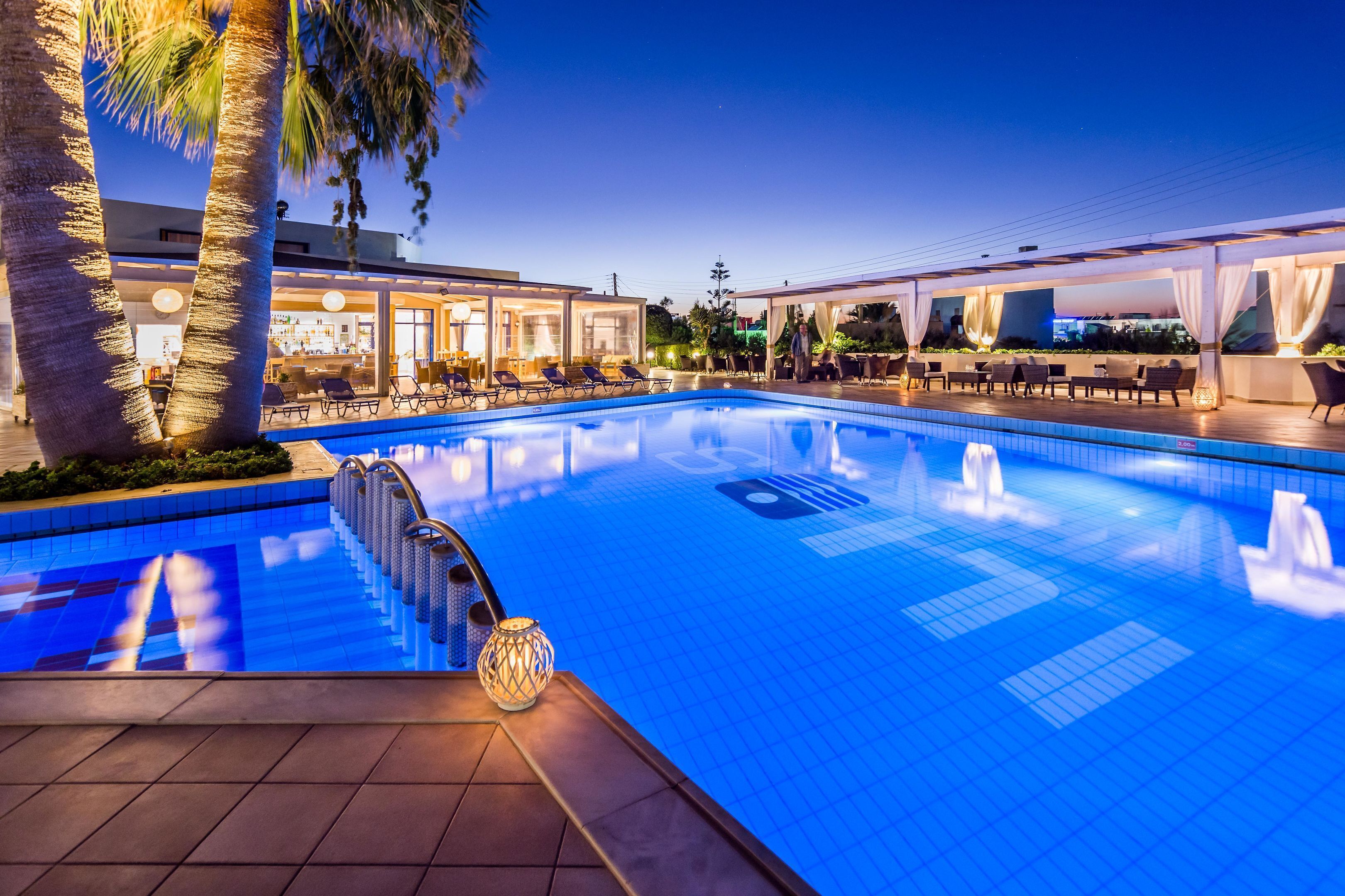 Outdoor pool, pool umbrellas, pool loungers