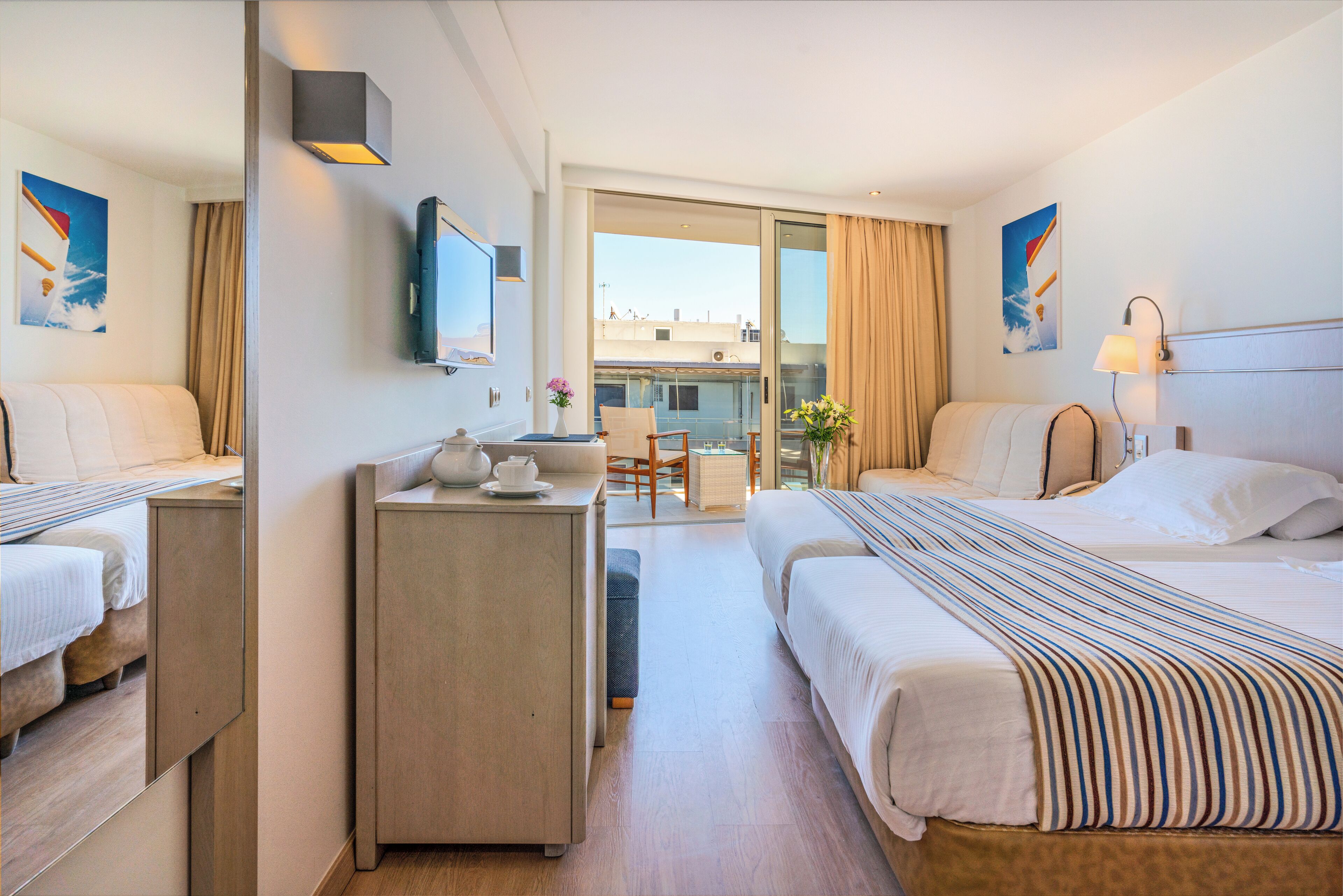 Junior Suite, Partial Sea View | Premium bedding, in-room safe, desk, blackout drapes