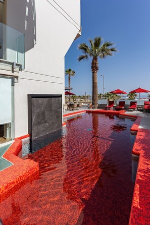 Indoor pool, seasonal outdoor pool, pool loungers