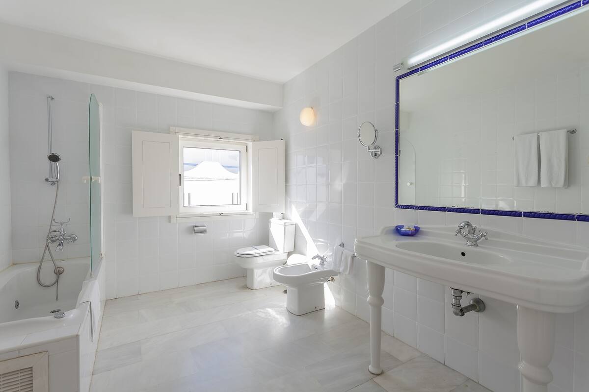 double room, terrace, sea view (main building) | bathroom | shower, free toiletries, hair dryer, towels