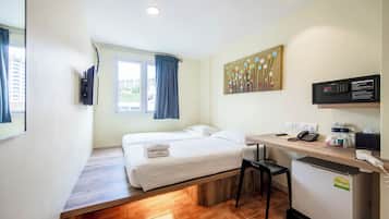 Desk, free WiFi, bed sheets