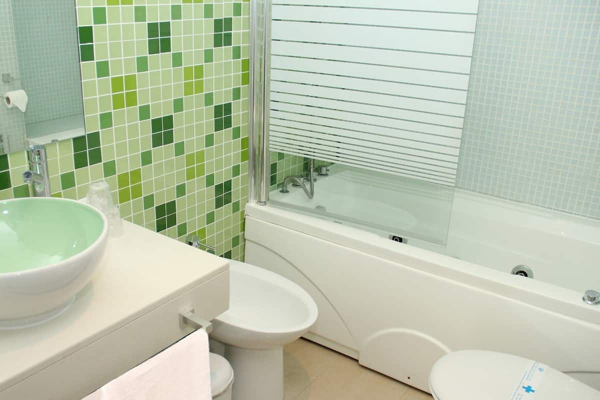 Douche, sĂšche-cheveux, bidet, serviettes fournies
