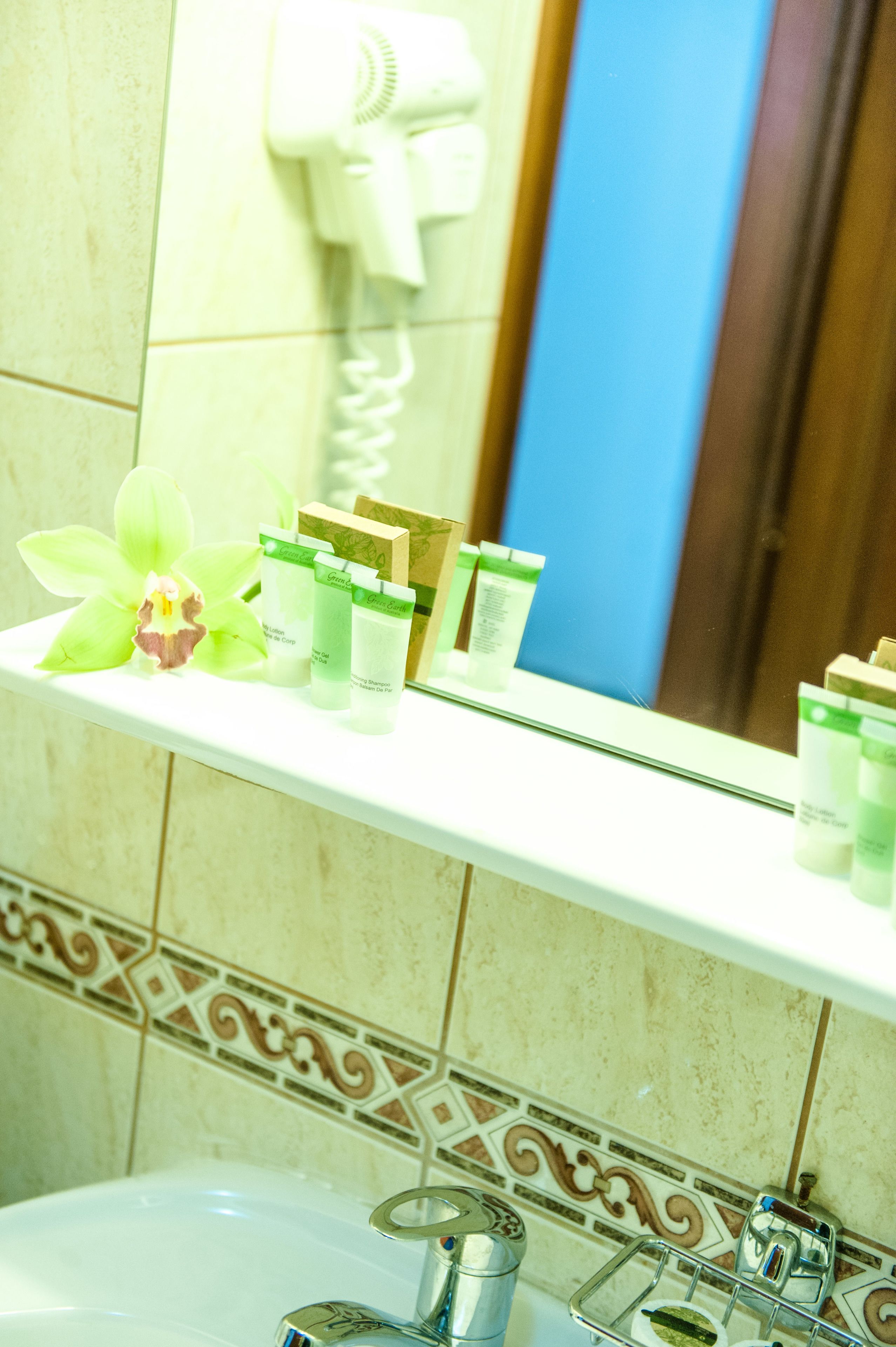 shower, free toiletries, hair dryer, towels