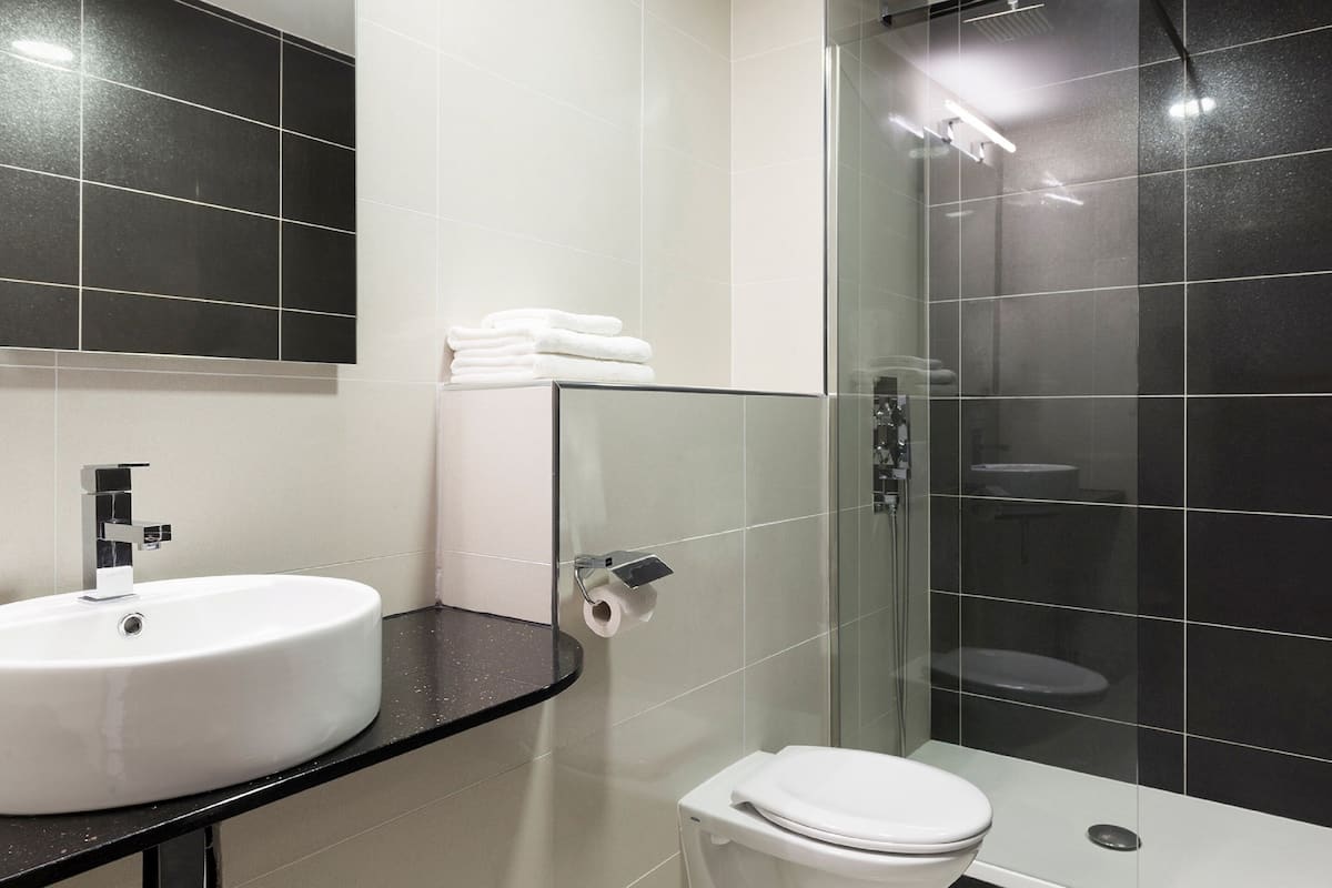 free toiletries, hair dryer, towels