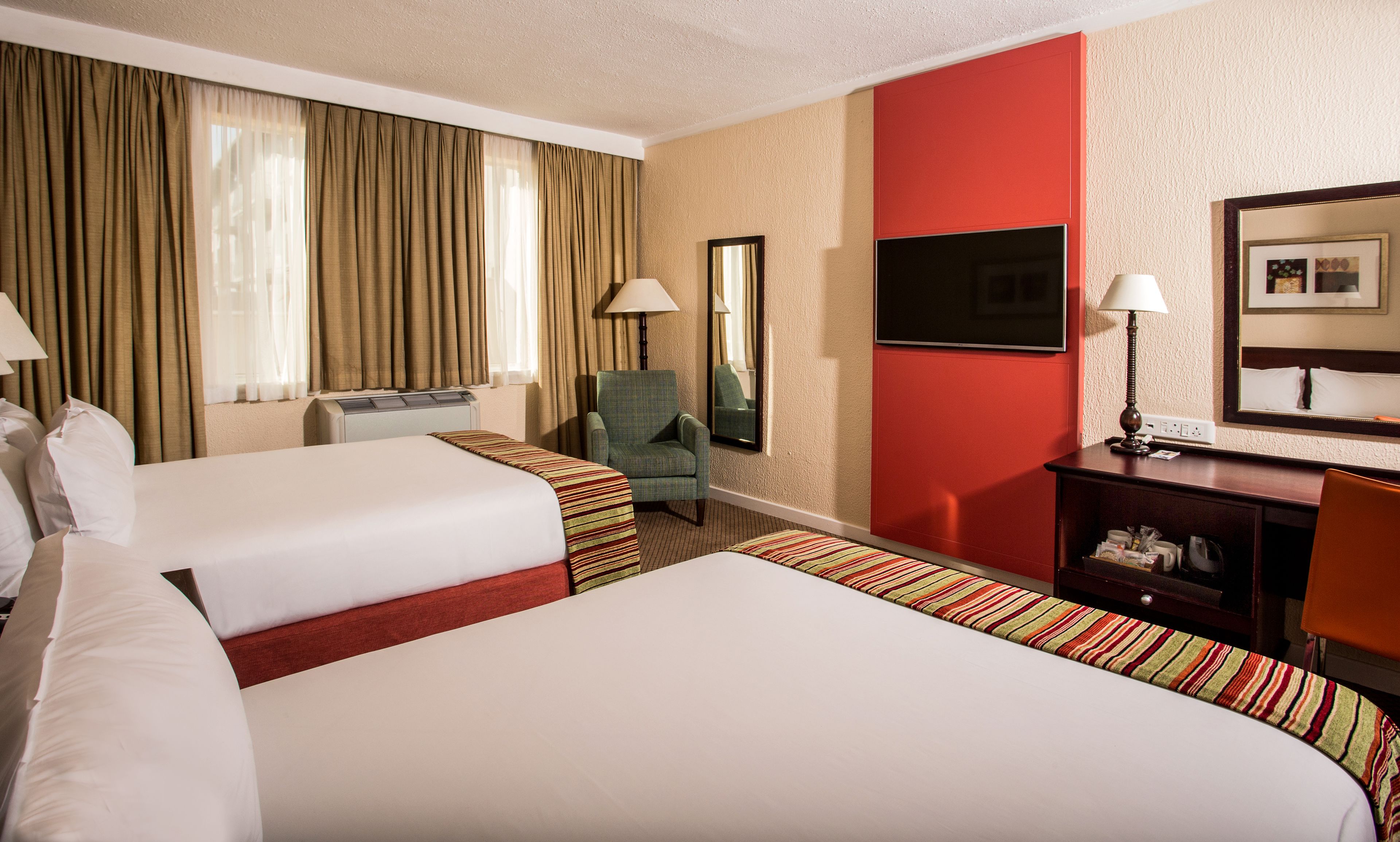 standard room 2 double | in-room safe, desk, laptop workspace, blackout curtains