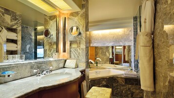Penthouse Suite, Lounge access - Non Smoking | Bathroom | Combined shower/tub, free toiletries, hair dryer, bathrobes