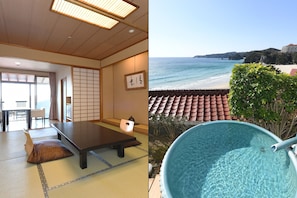 Huone, tupakointi kielletty, rantanäköala (Japanese Room, Private Open Air Bath) | 1 makuuhuone, tallelokero huoneessa, yksilöllisesti kalustettu