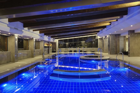 Indoor pool, outdoor pool, open 9:00 AM to 9:00 PM, sun loungers