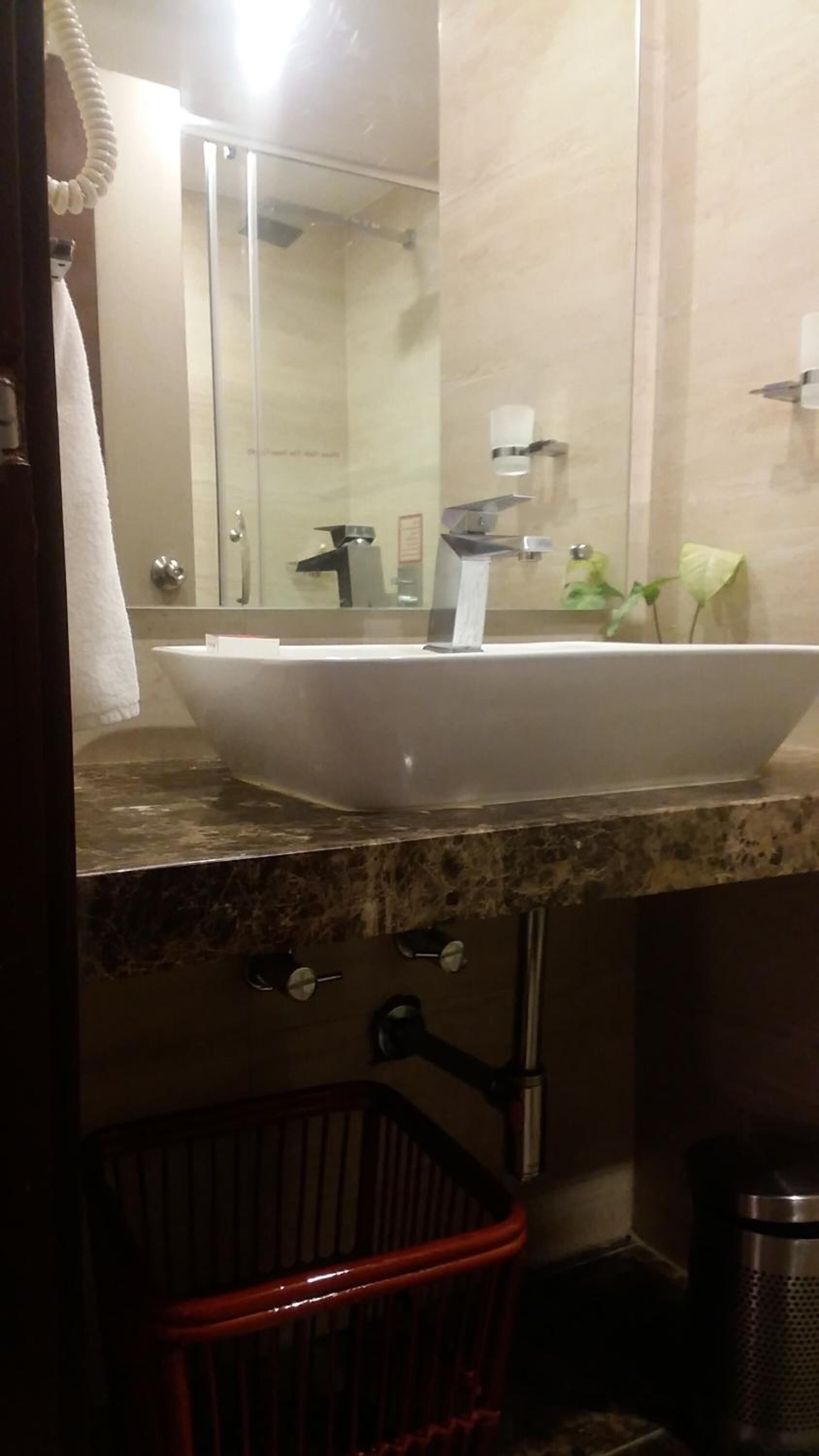 hair dryer, slippers, towels