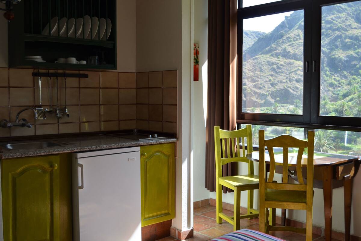 basic studio, 1 double bed, mountain view | in-room dining