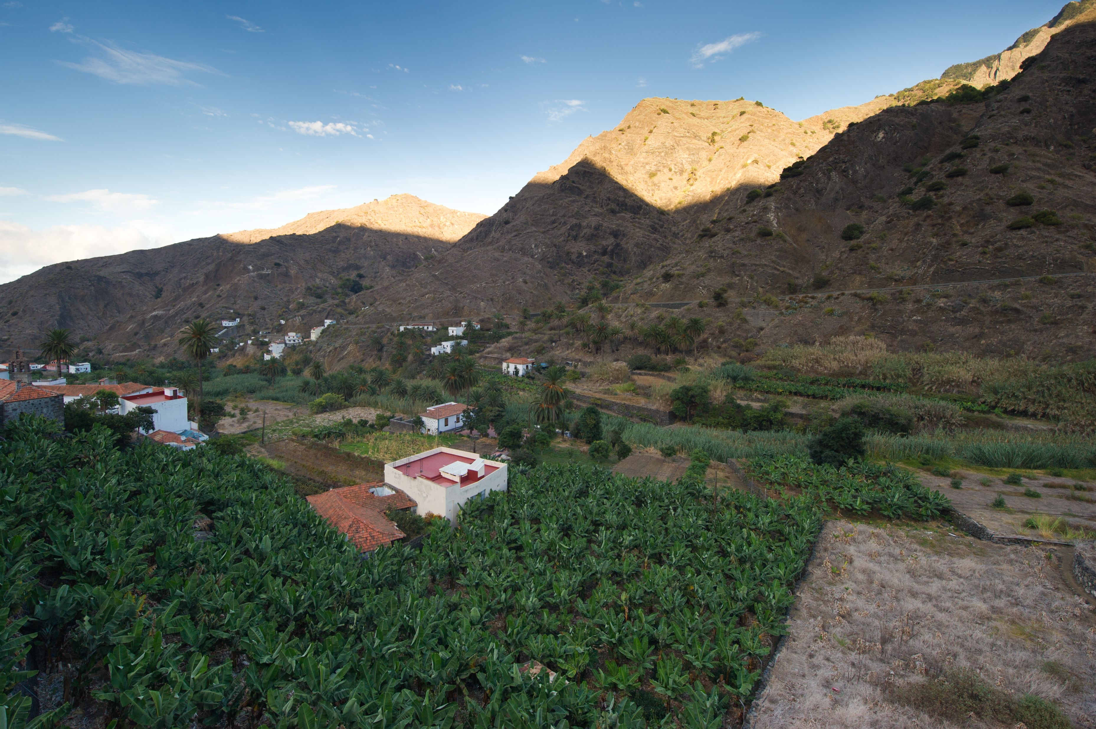 A mountainous landscape with a small village.