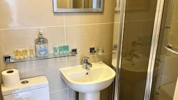 Shower, free toiletries, hair dryer, towels