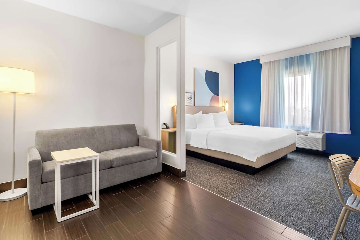 room, 1 king bed with sofa bed | living area | 50-inch flat-screen tv with satellite channels, tv