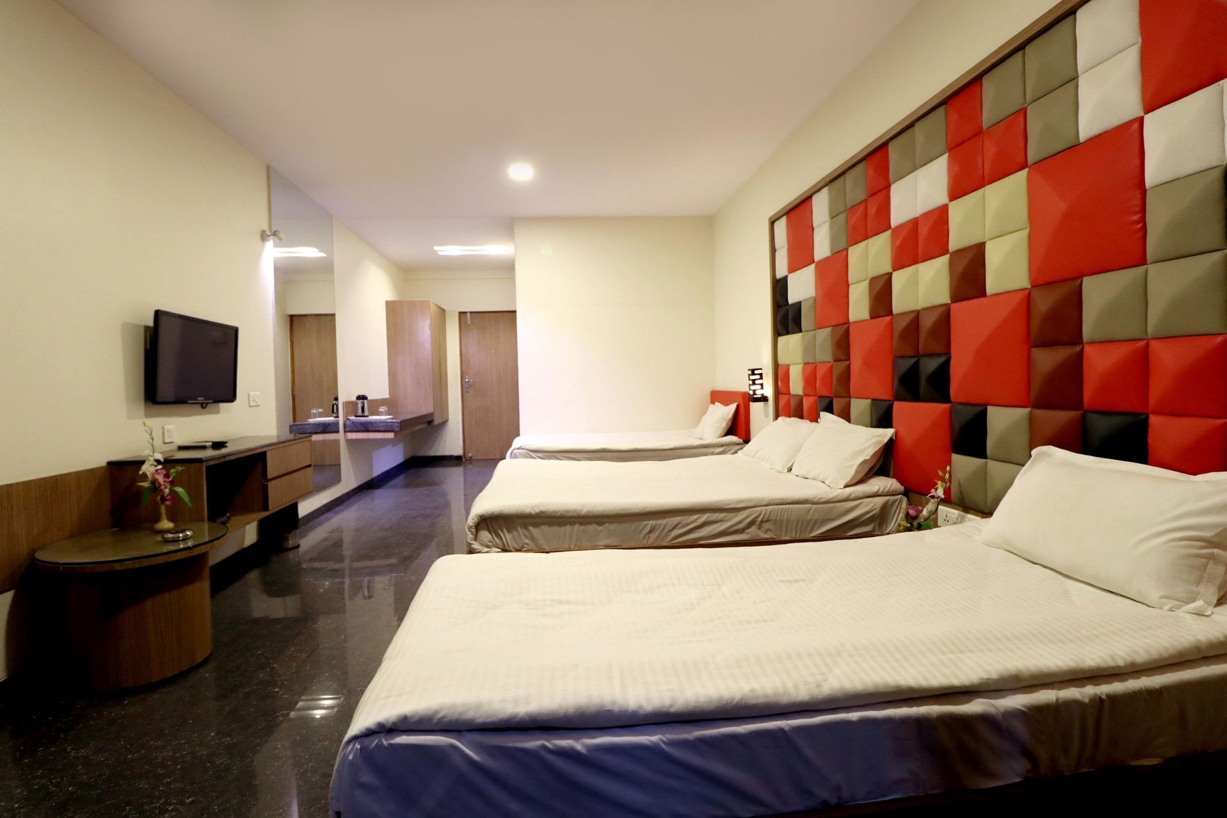 Egyptian cotton sheets, memory-foam beds, in-room safe