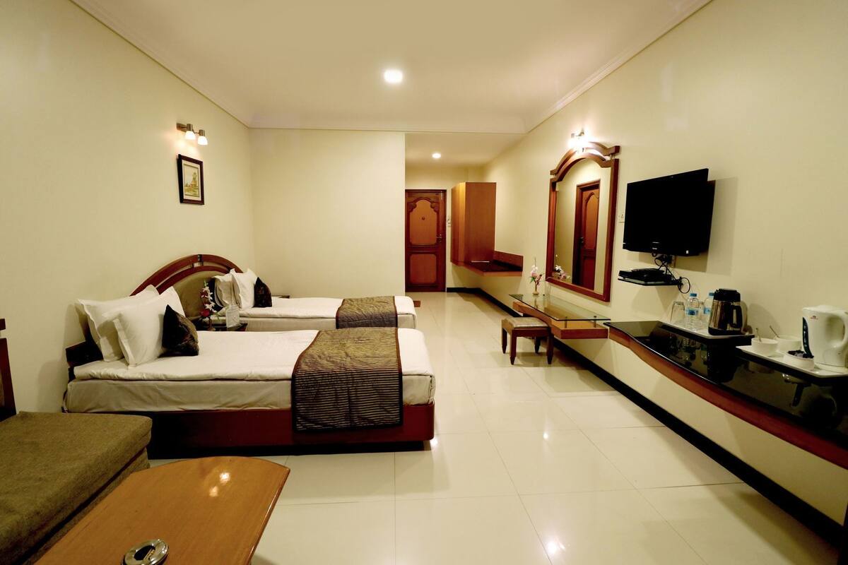 Egyptian cotton sheets, memory-foam beds, in-room safe