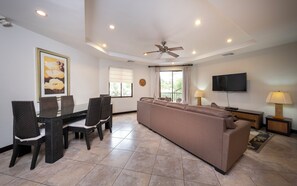 42-inch flat-screen TV with cable channels, TV