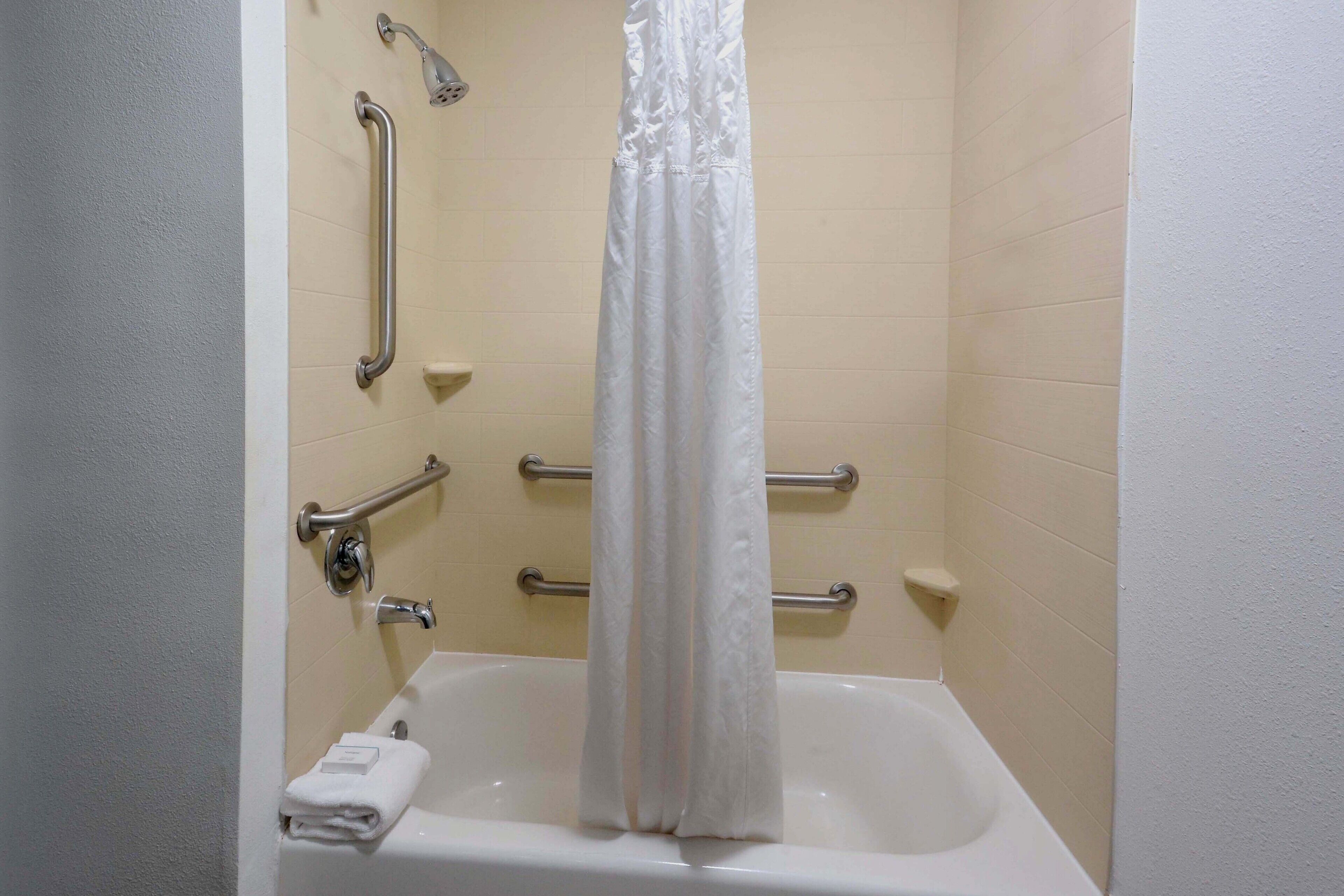 free toiletries, hair dryer, towels