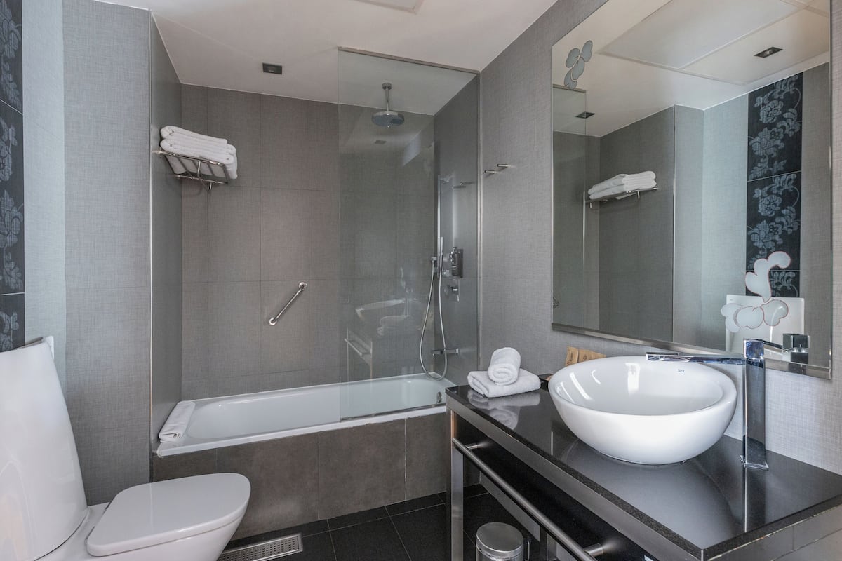 Regendusche, umweltfreundliche Kosmetikartikel, Haartrockner, HandtĂŒcher