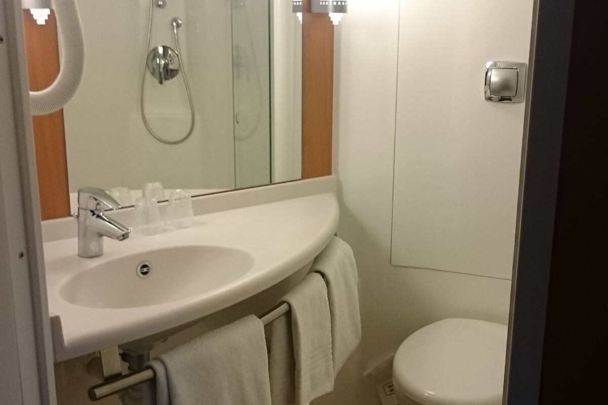 shower, eco-friendly toiletries, hair dryer, towels