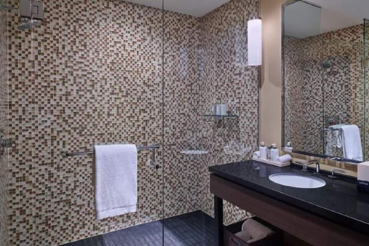 Baño | Tina con regadera, amenidades de baño de diseñador, secadora de cabello