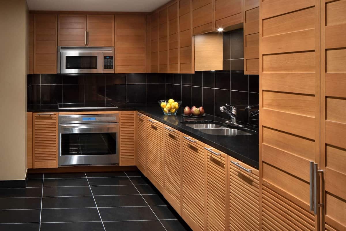 fridge, microwave, espresso maker, cookware/dishes/utensils