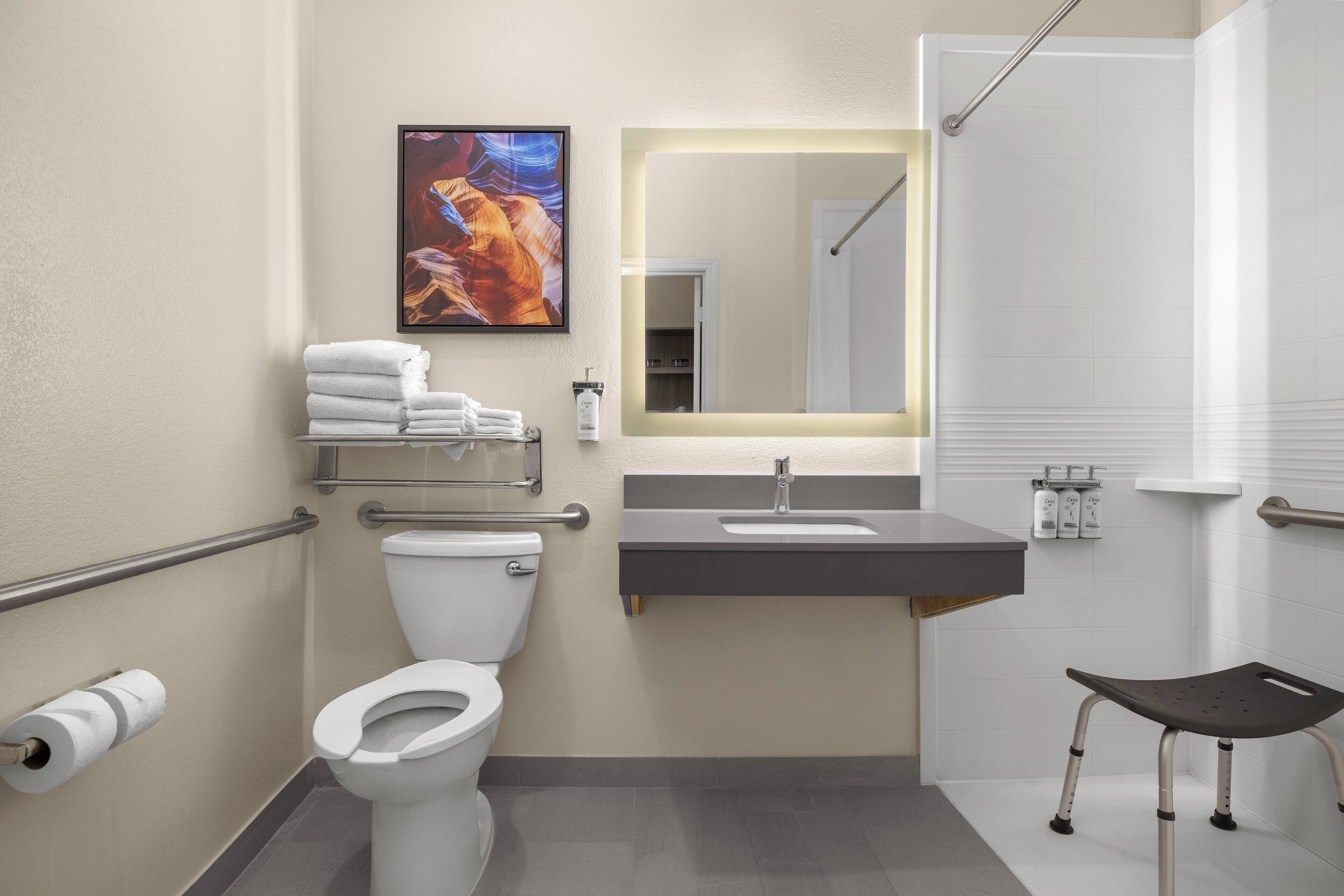 free toiletries, hair dryer, towels