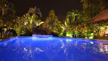 Outdoor pool, open 8:00 AM to 9:30 PM, pool umbrellas, pool loungers