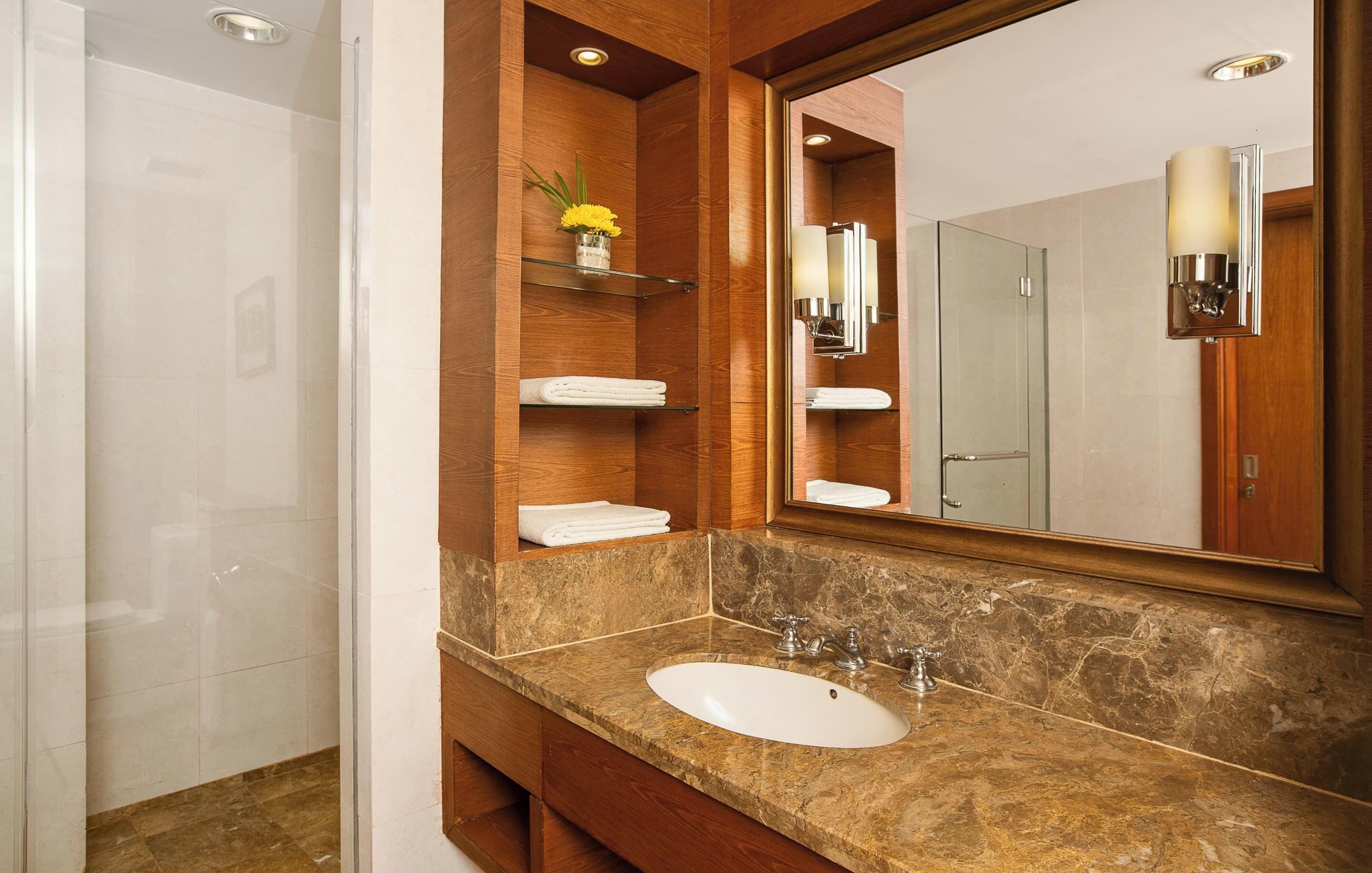 premier deluxe | bathroom | shower, free toiletries, hair dryer, bathrobes