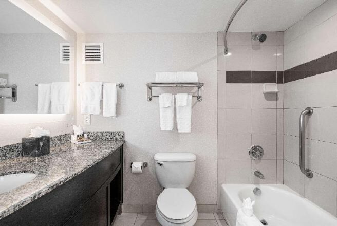 Bathroom | Combined shower/bathtub, free toiletries, hair dryer, towels