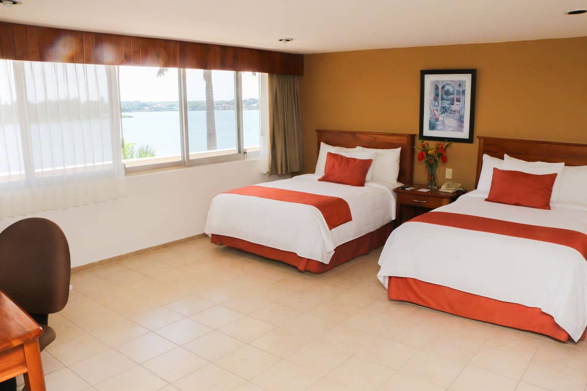Standard Room, 2 Double Beds, Non Smoking | In-room safe, desk, blackout drapes, iron/ironing board