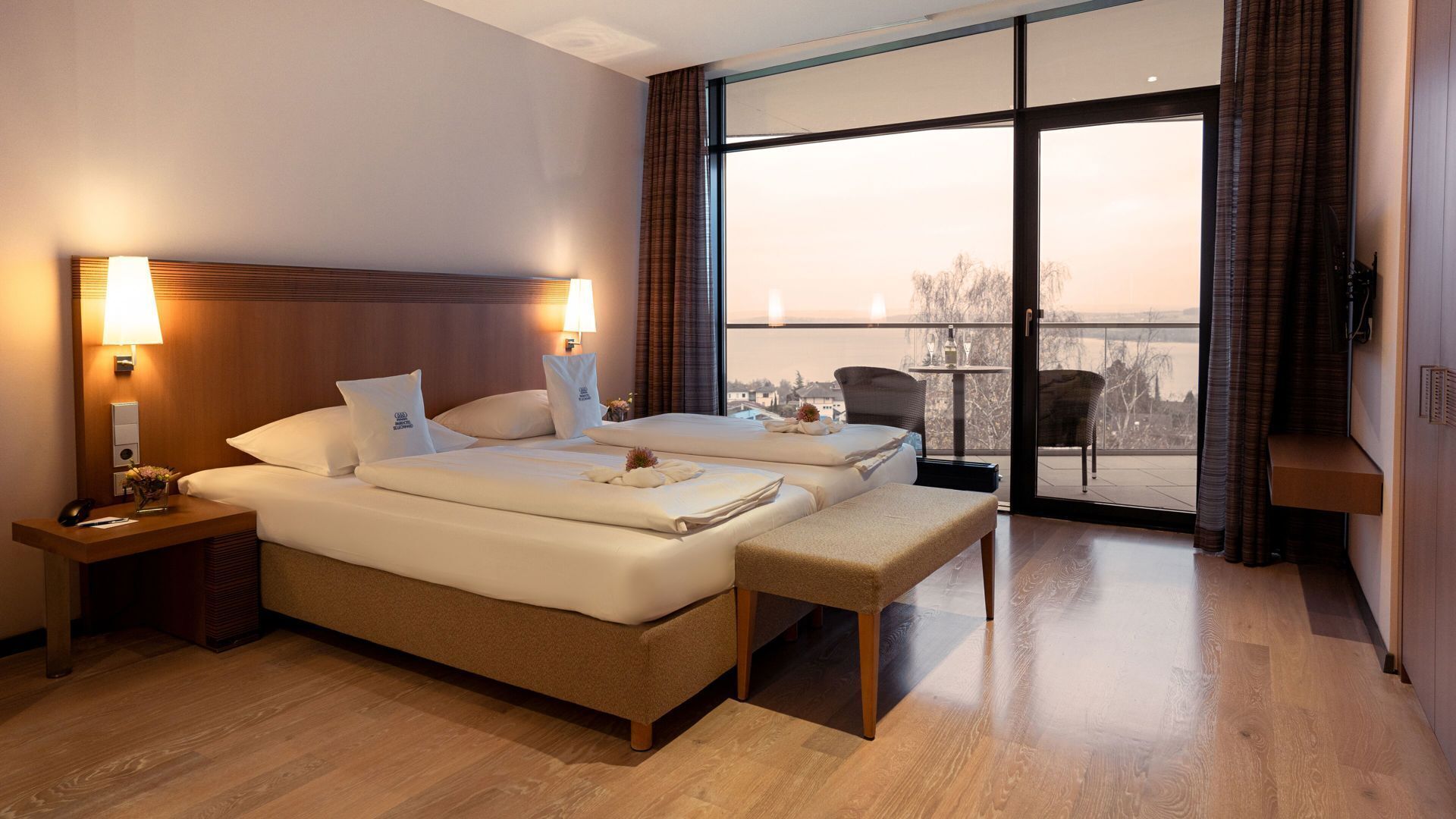Hypo-allergenic bedding, free minibar items, in-room safe