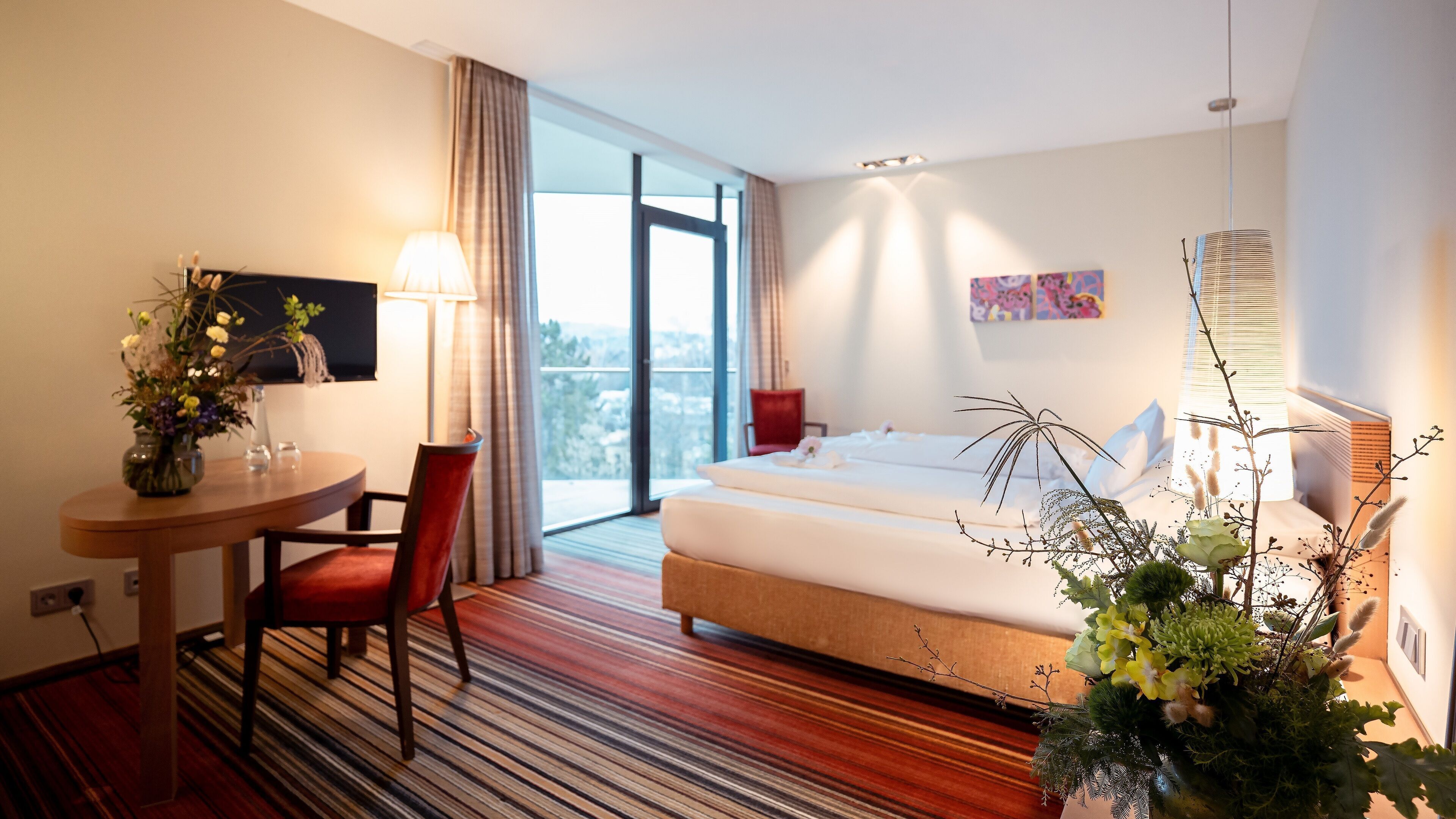 Hypo-allergenic bedding, free minibar items, in-room safe