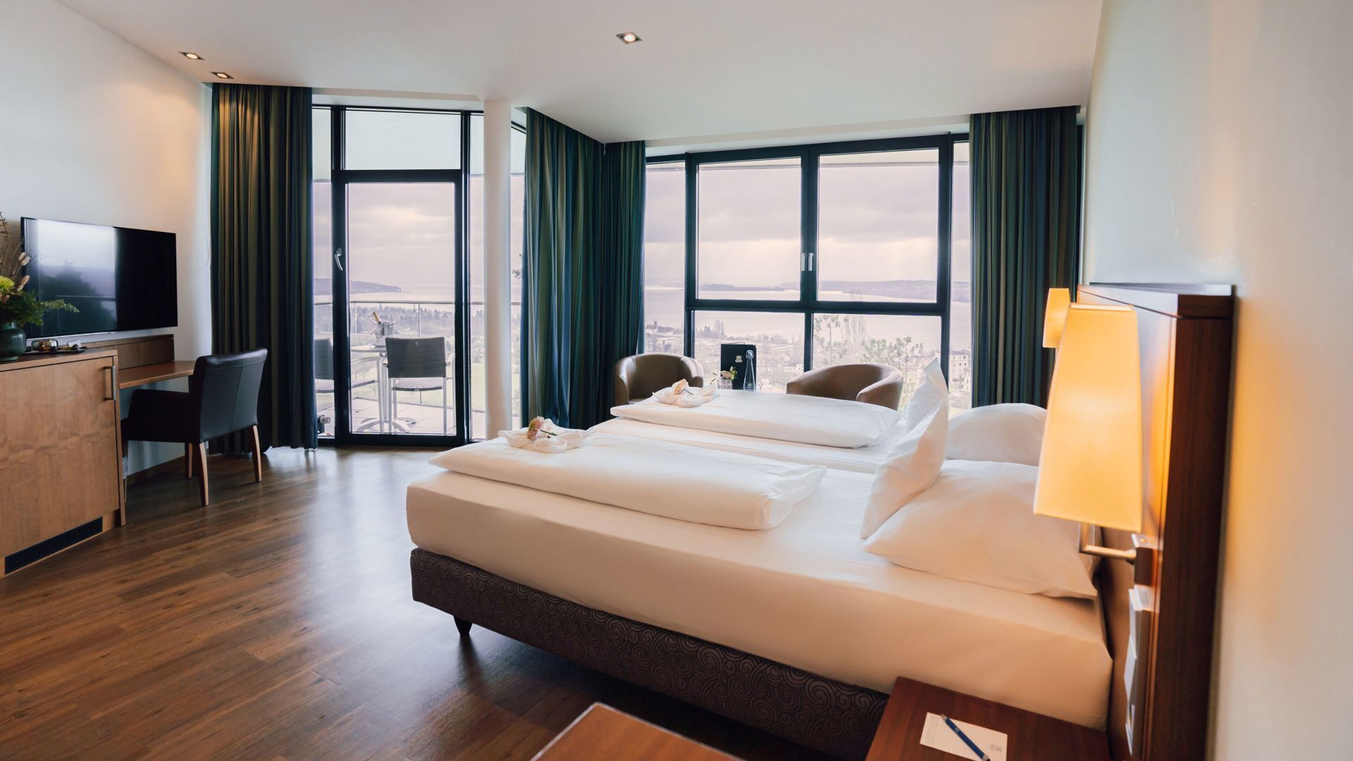 Hypo-allergenic bedding, free minibar items, in-room safe