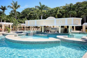 6 outdoor pools, pool umbrellas