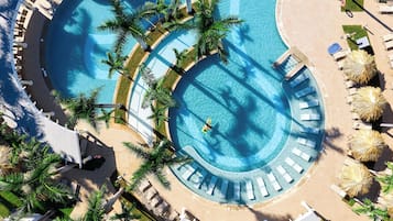 6 outdoor pools, pool umbrellas