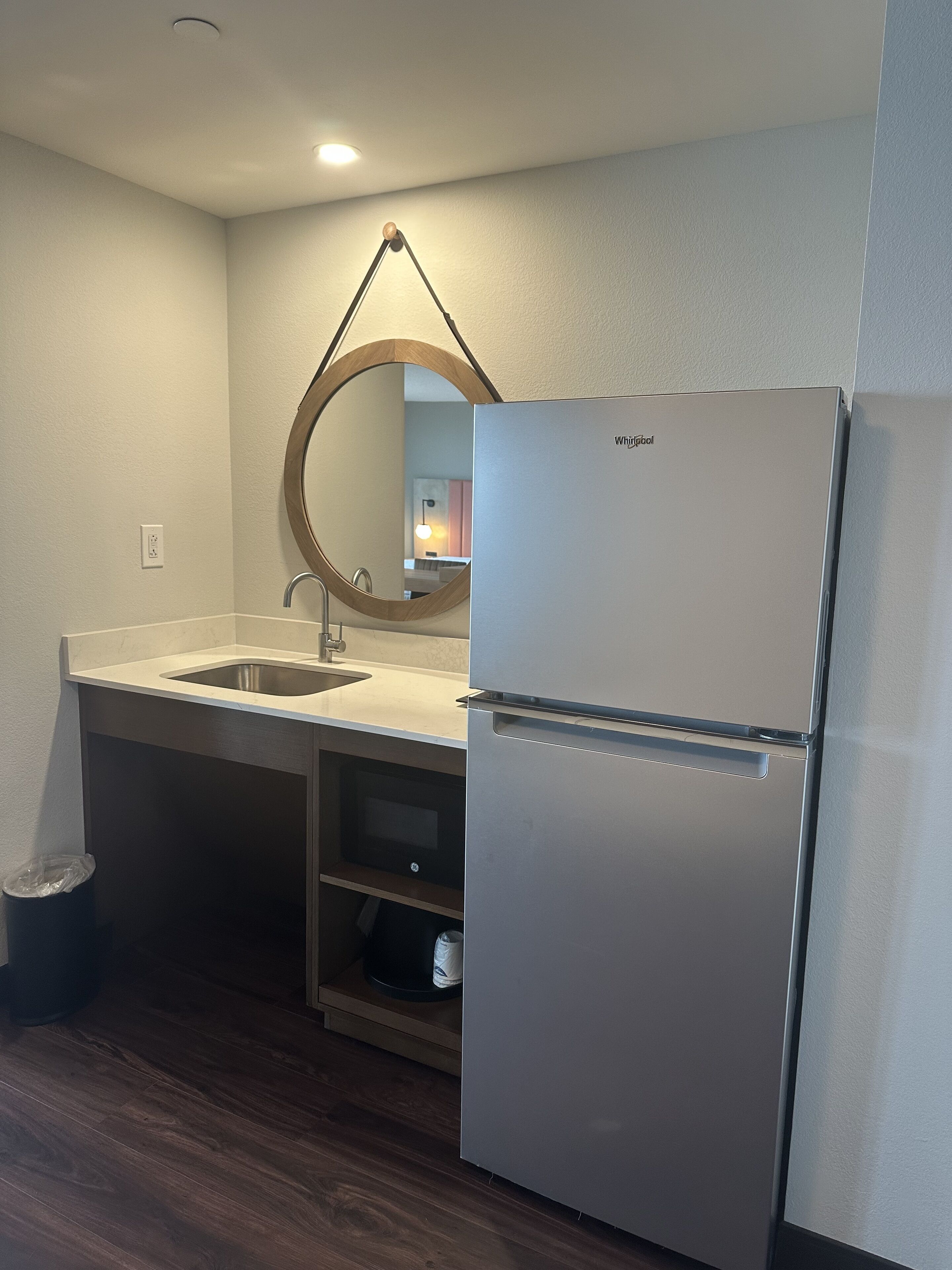 hypo-allergenic bedding, desk, blackout curtains, iron/ironing board