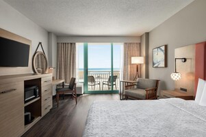 Ocean View, 1 King Bed, Accessible Room, Roll-In Shower, 2nd Floor | Hypo-allergenic bedding, desk, blackout drapes, iron/ironing board