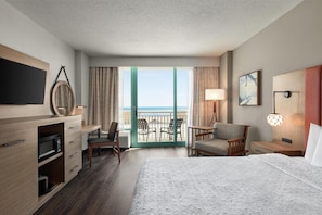 Ocean View, 1 King Bed, Accessible Room, Roll-In Shower, 2nd Floor | Hypo-allergenic bedding, desk, blackout drapes, iron/ironing board - Hampton Inn Virginia Beach-Oceanfront South (Virginia Beach)