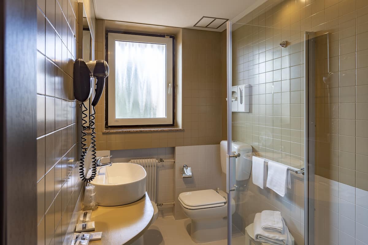 double or twin room | bathroom | shower, rainfall showerhead, free toiletries, hair dryer