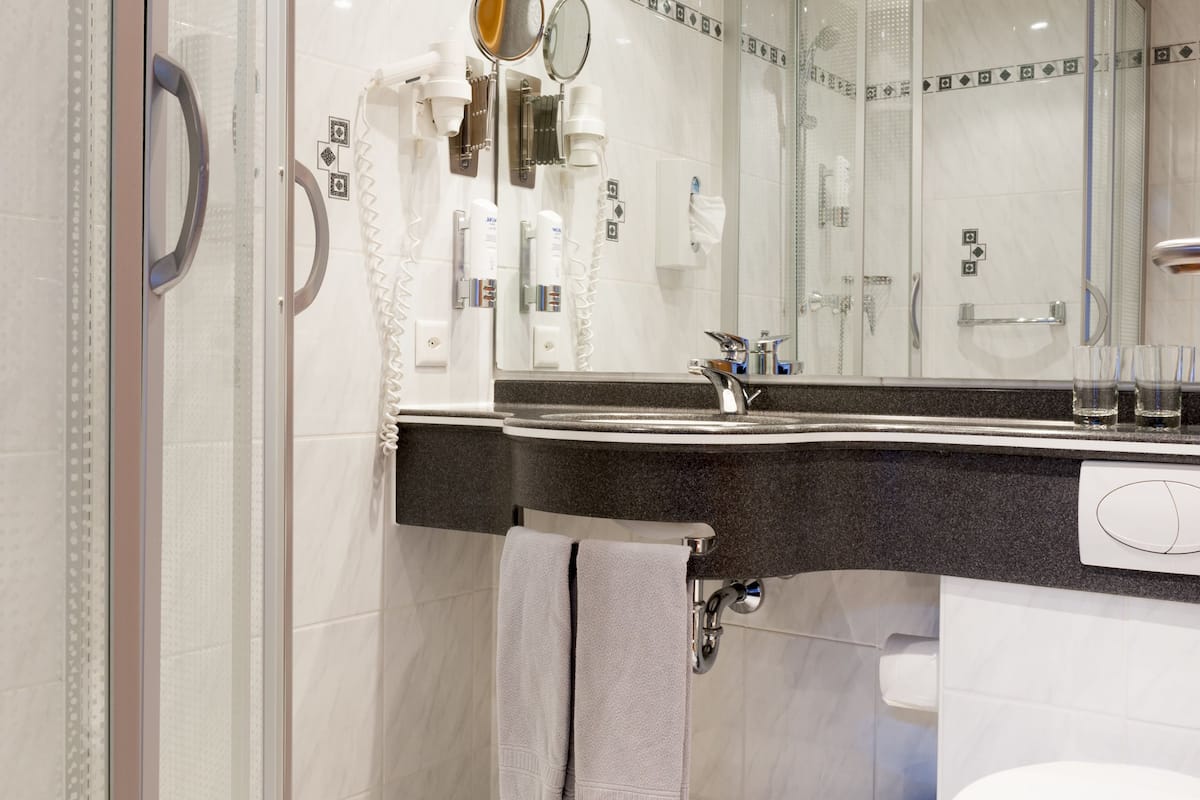 standard double room | bathroom | free toiletries, hair dryer, towels