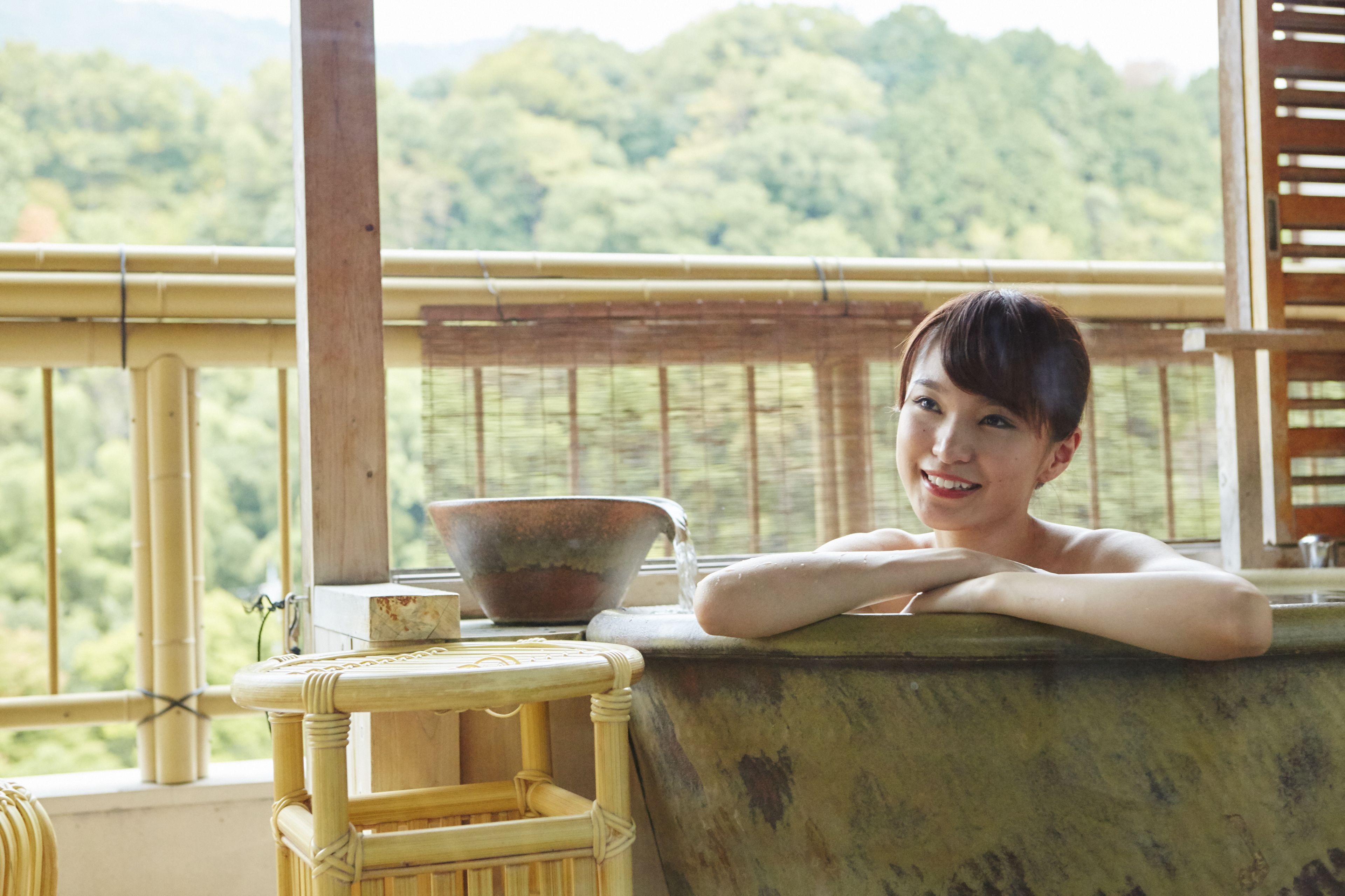 Japanese Style Room with an open air bath  :15 Minutes from ITM by Taxi, Tatoo may not be allowed. | Bathroom | Slippers, electronic bidet, towels