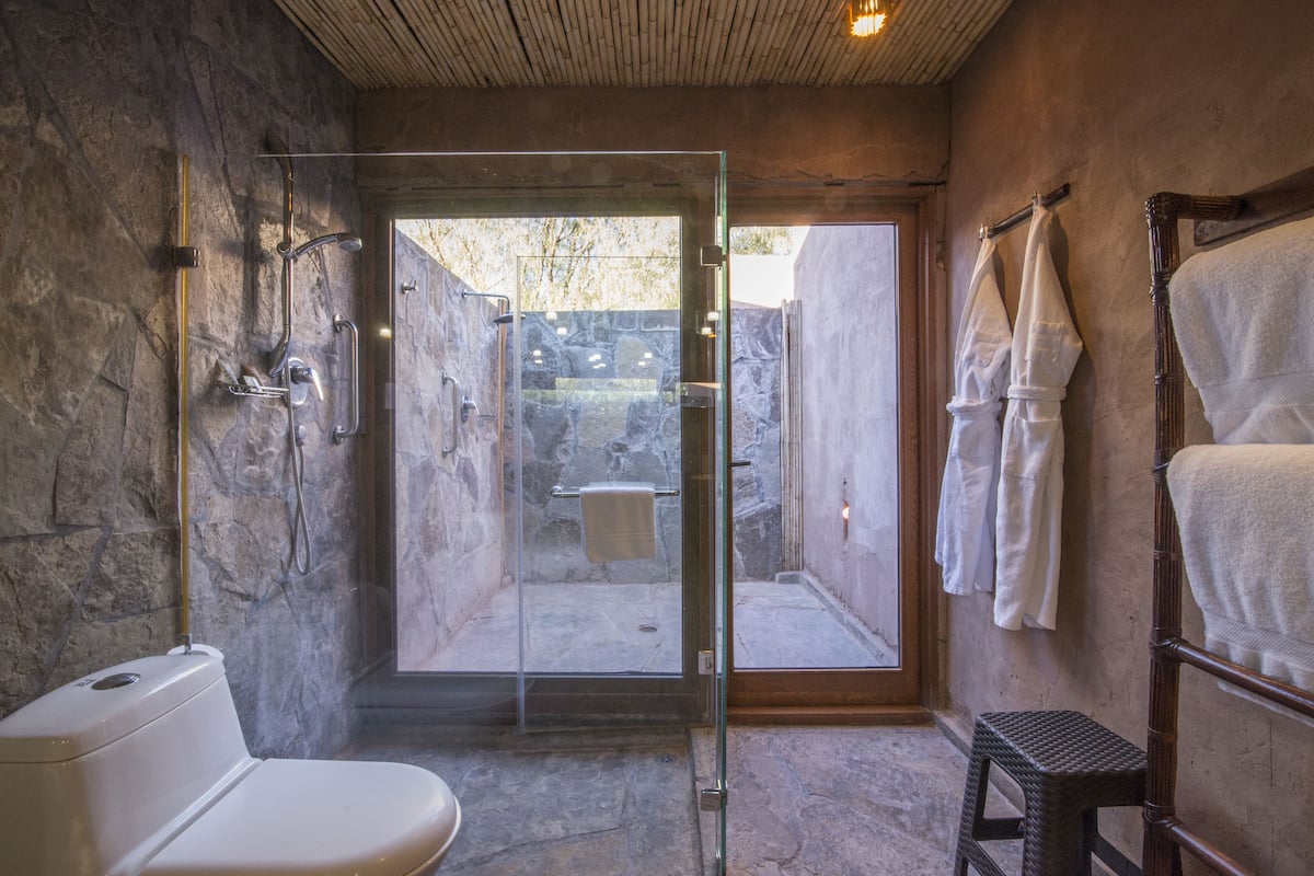 shower, free toiletries, hair dryer, towels