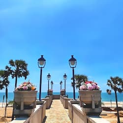 Private beach, white sand, sun loungers, beach umbrellas