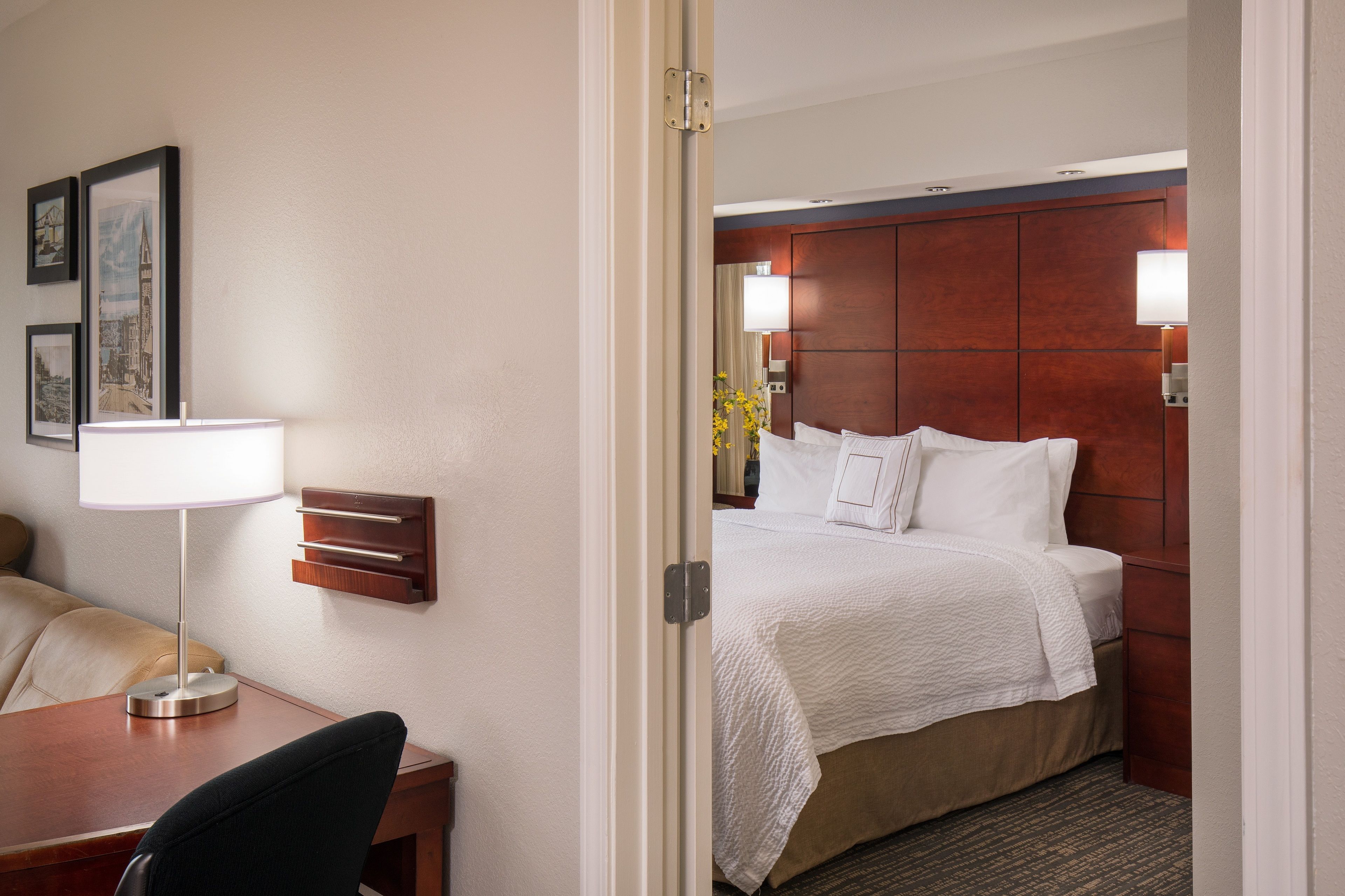 premium bedding, pillow-top beds, desk, blackout curtains