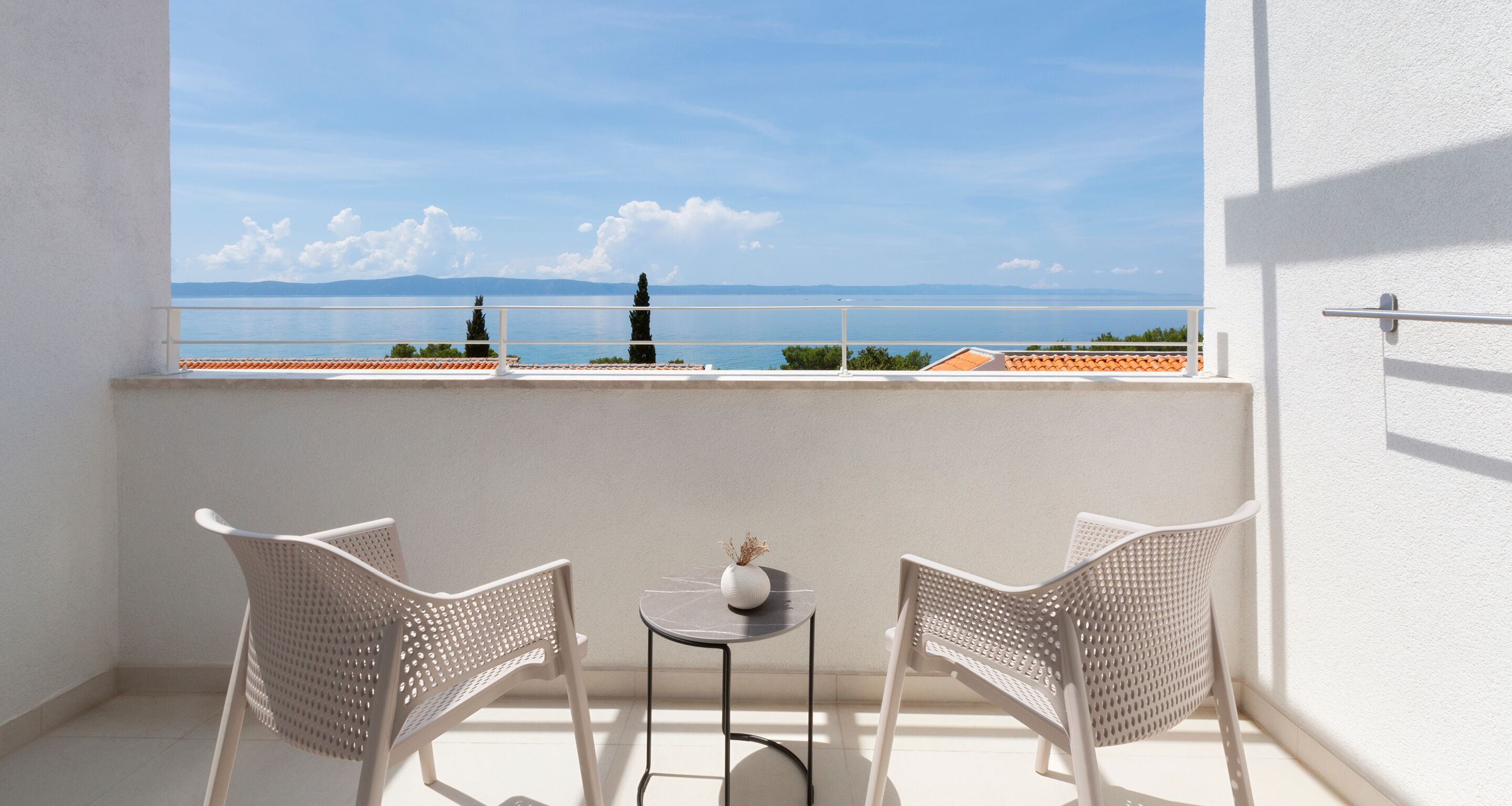 standard double or twin room, balcony, partial sea view | view from room