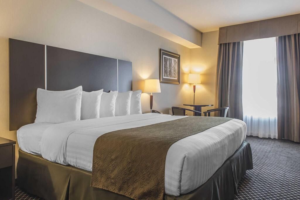 Pillow-top beds, laptop workspace, blackout curtains, iron/ironing board