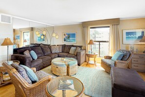 Suite, 2 Bedrooms (Ocean View) | Living area | Flat-screen TV, DVD player